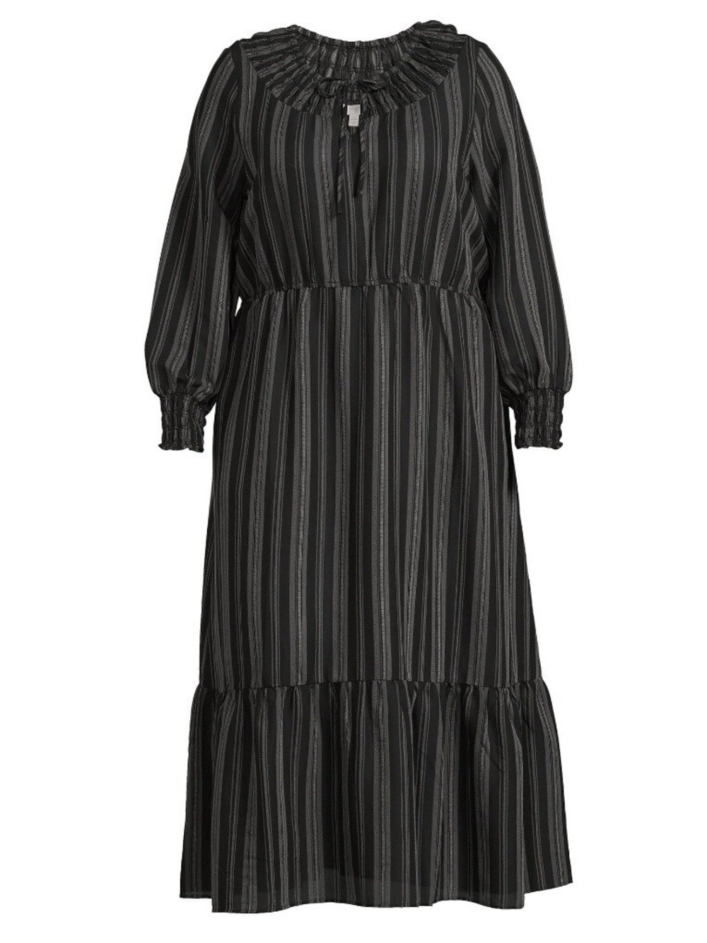 Terra & Sky Peasant Maxi Dress 3X (24W-26W) Black Ikat Stripe Prarie Cottagecore